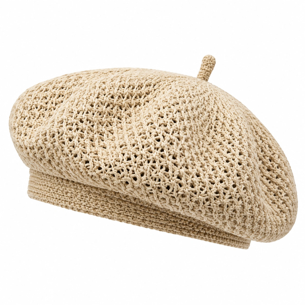 Berretto basco taglia unica in fibra intrecciata beige - stile estivo traspirante