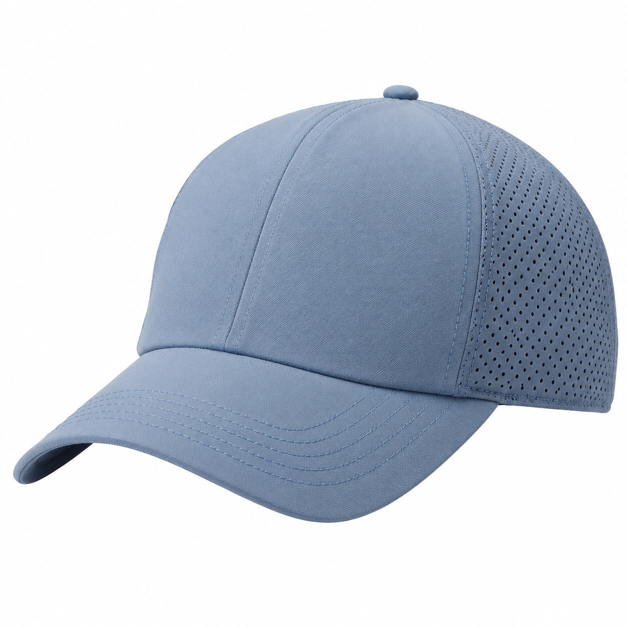 Cappellino da baseball taglia unica in tessuto azzurro con pannelli traforati - visiera curva per uso quotidiano