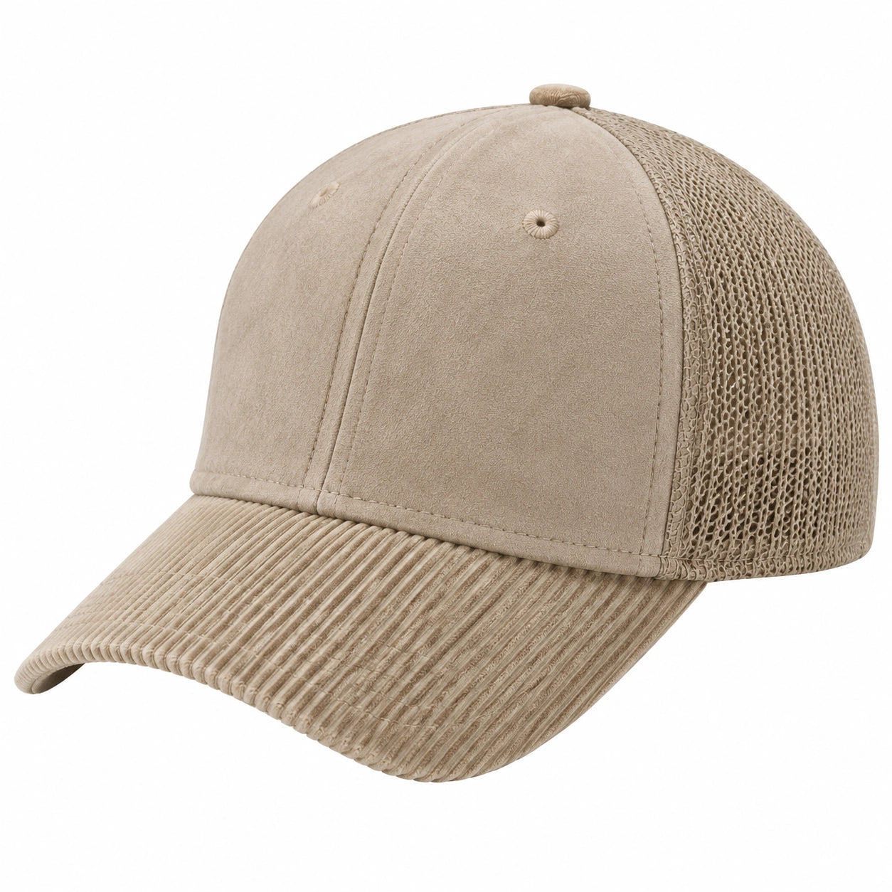Cappellino da baseball taglia unica in tessuto a coste beige con rete traspirante