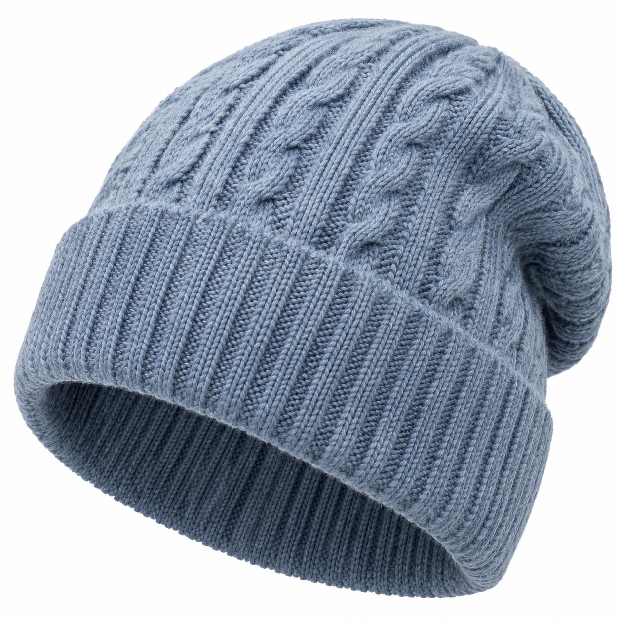Berretto in maglia taglia unica azzurro con risvolto a trecce per uso quotidiano