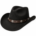 Cappello da cowboy taglia unica in feltro nero con fascia marrone stile western