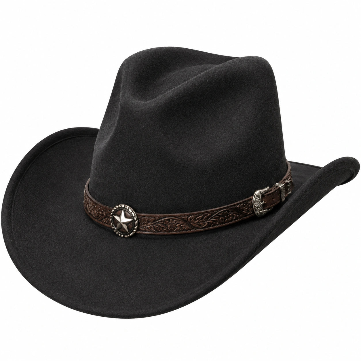 Cappello cowboy taglia unica nero effetto feltro con fascia decorativa stile western
