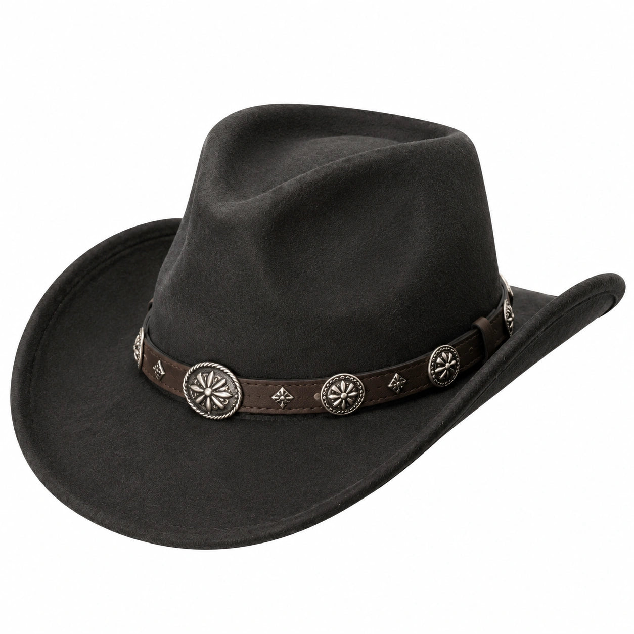 Cappello cowboy taglia unica in feltro nero con fascia decorativa stile western
