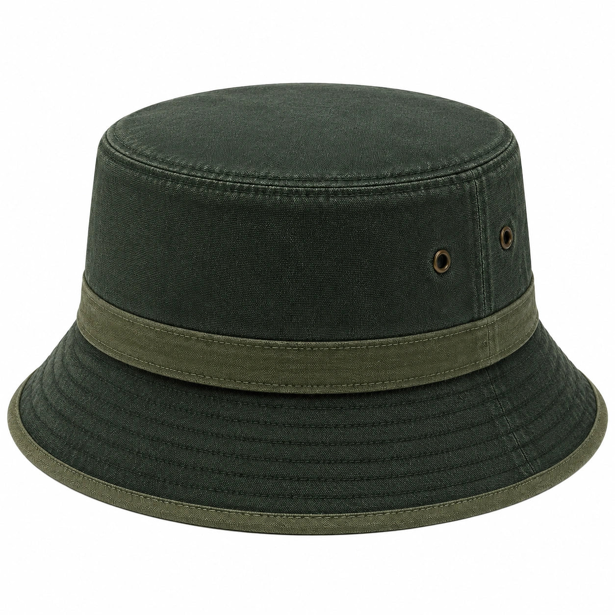 Cappello pescatore taglia unica in tessuto verde scuro - tesa ampia e occhielli di aerazione