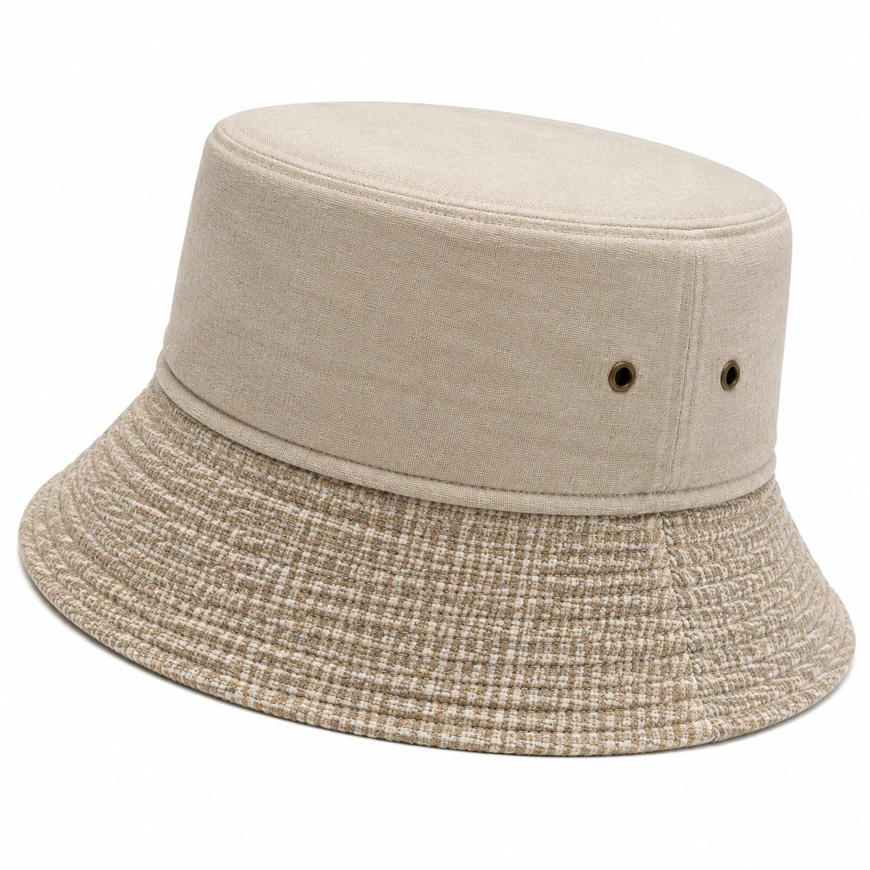 Cappello da pescatore taglia unica in tessuto beige a tesa larga stile casual