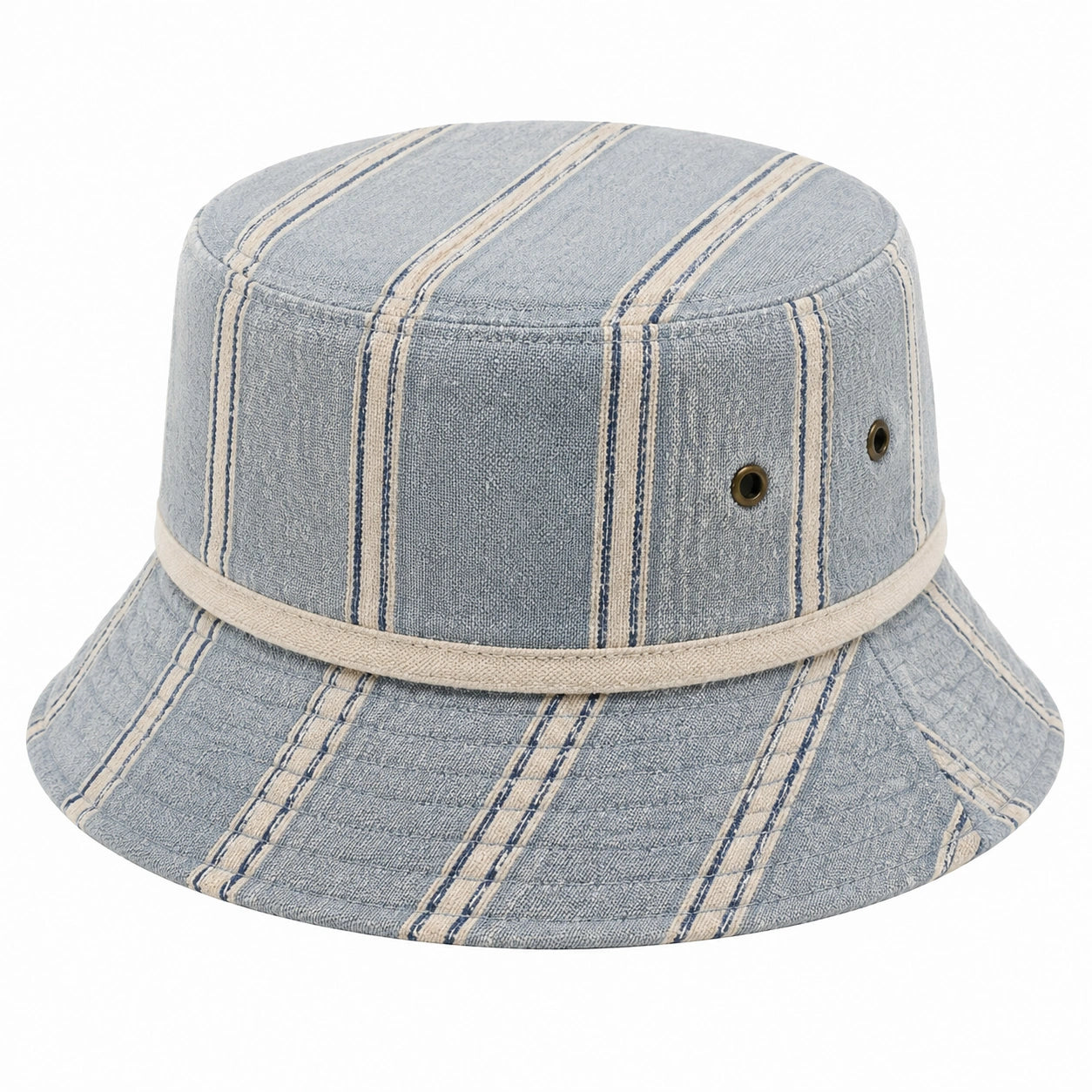 Cappello pescatore taglia unica in tessuto effetto denim azzurro a righe per uso quotidiano