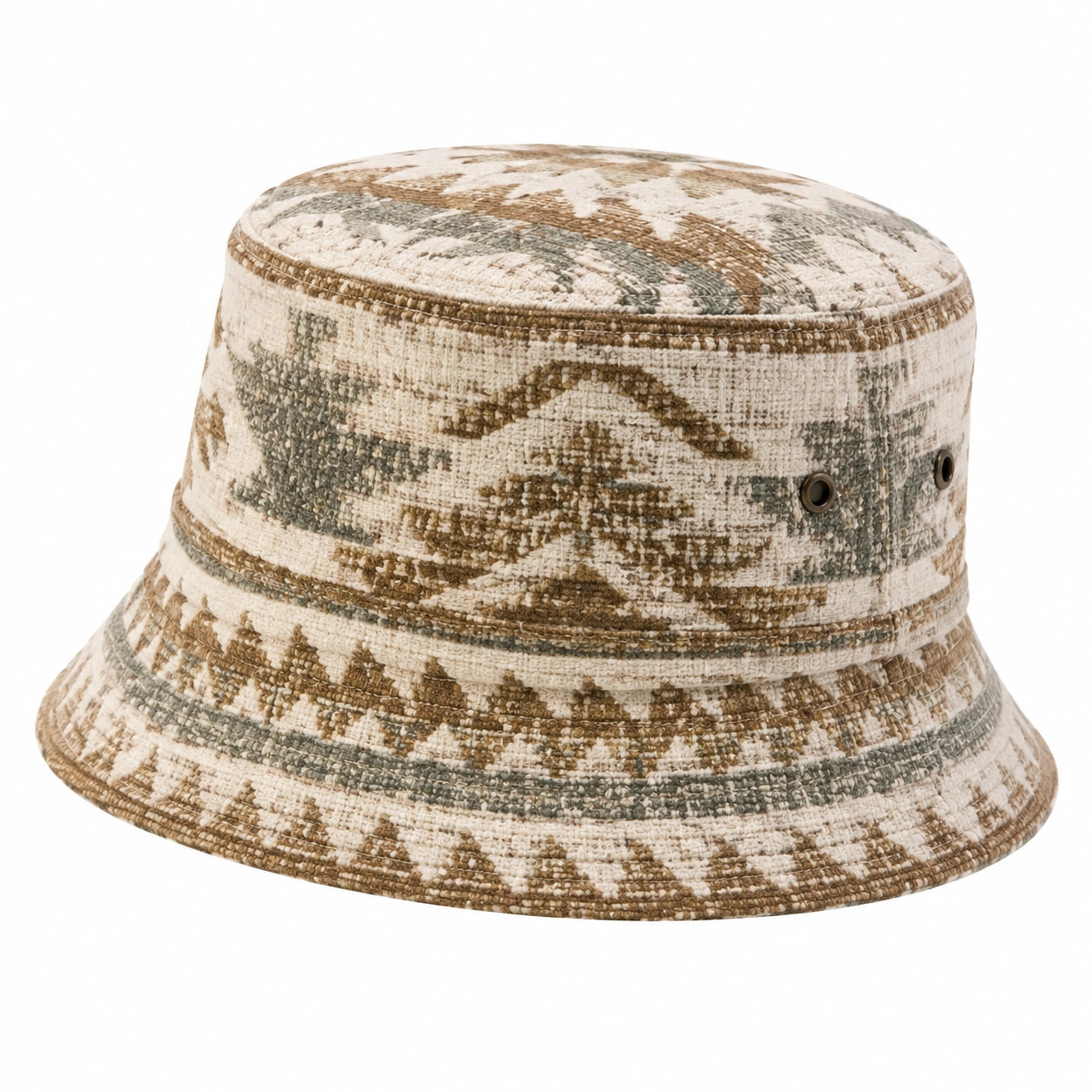 Cappello pescatore taglia unica in tessuto beige marrone verde con motivo geometrico - stile casual